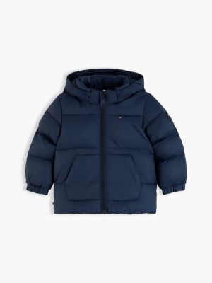 blue flag embroidery zip-thru hooded puffer jacket for newborn tommy hilfiger