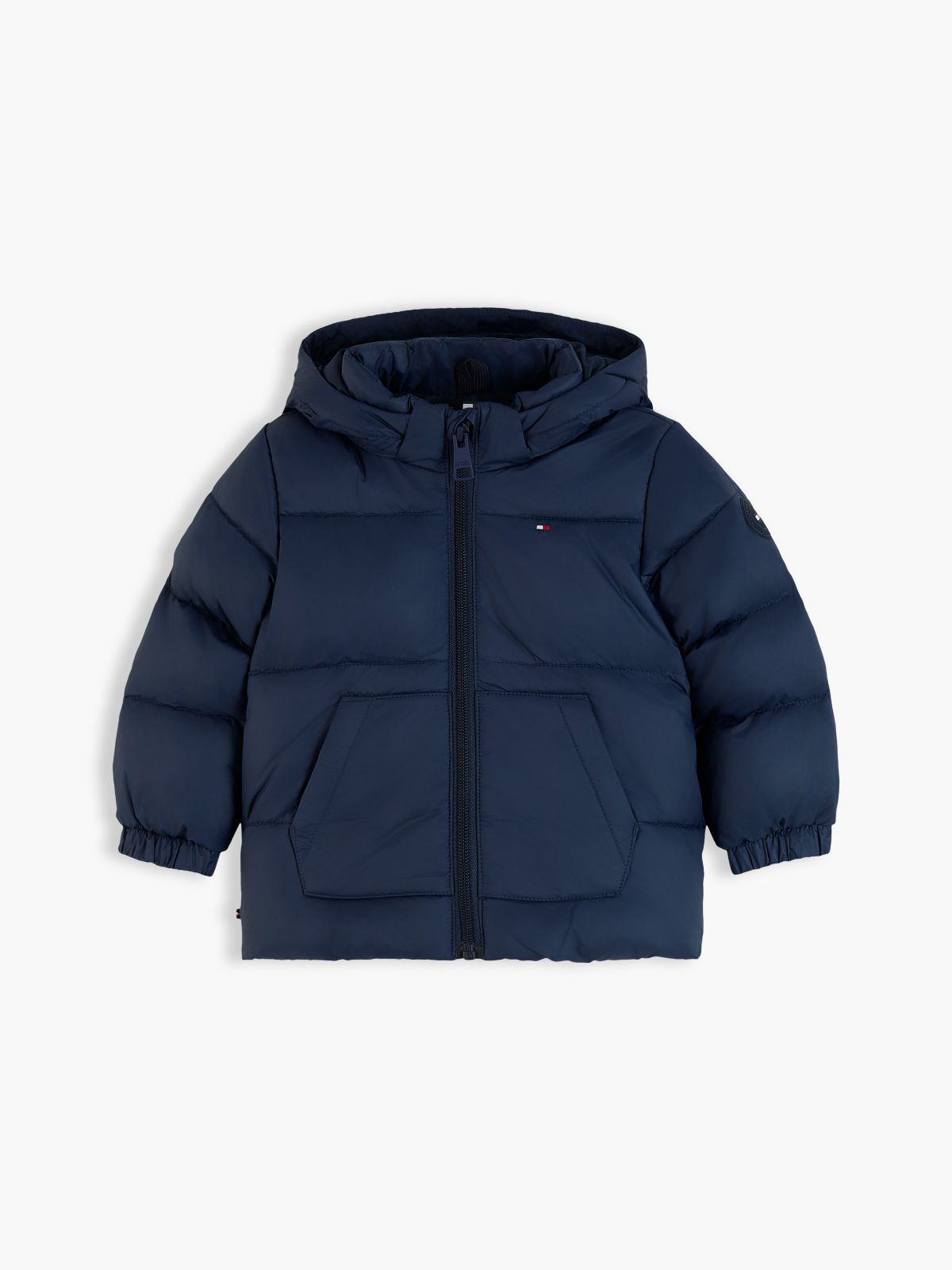 Flag Embroidery Zip-Thru Hooded Puffer Jacket — Blue