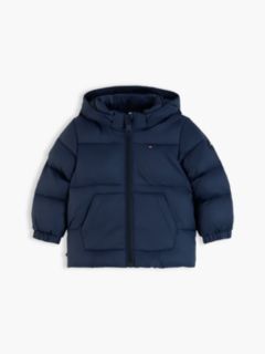 Flag Embroidery Zip-Thru Hooded Puffer Jacket — Blue 1
