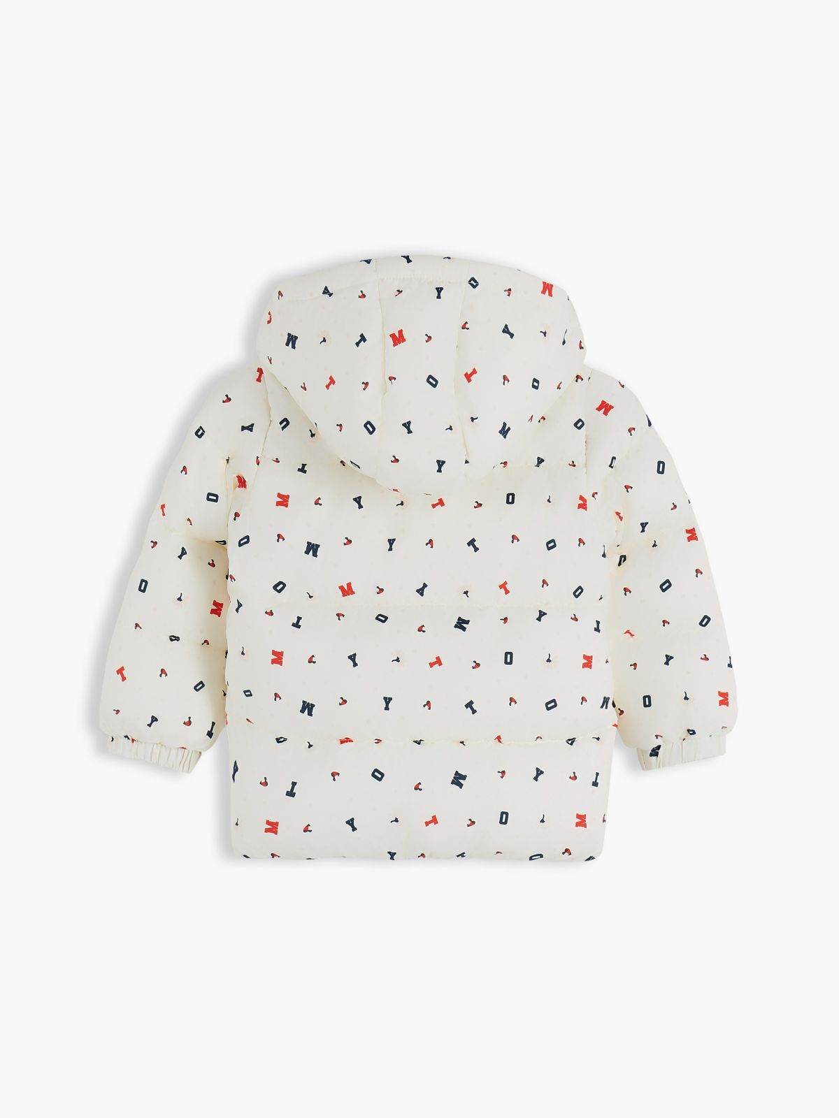 Flag Embroidery Zip-Thru Hooded Puffer Jacket — White
