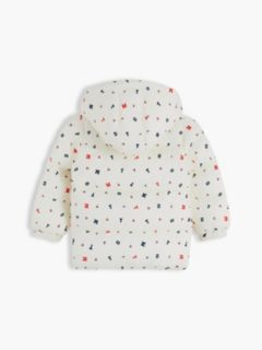 Flag Embroidery Zip-Thru Hooded Puffer Jacket — White 2