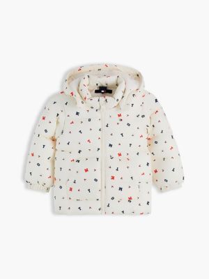 doudoune zippée à capuche et drapeau brodé white pour nouveau-né tommy hilfiger