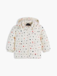 Flag Embroidery Zip-Thru Hooded Puffer Jacket — White 1
