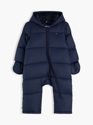 blue zip-thru snowsuit with mittens and booties for newborn tommy hilfiger