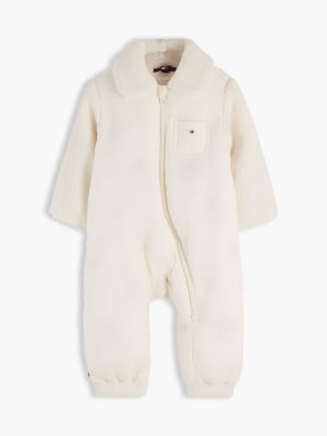 white relaxed flag quilted fleece snowsuit for newborn tommy hilfiger