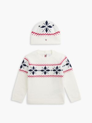 yellow fair isle jumper and beanie set for newborn tommy hilfiger