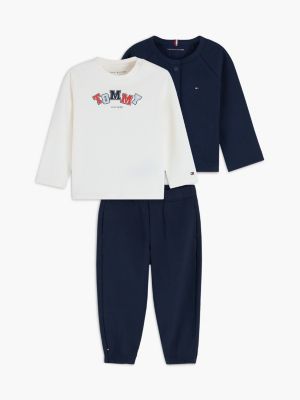 blue relaxed long sleeve t-shirt three-piece outfit for newborn tommy hilfiger