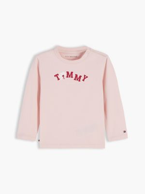 t-shirt a maniche lunghe con logo pink da neonato tommy hilfiger