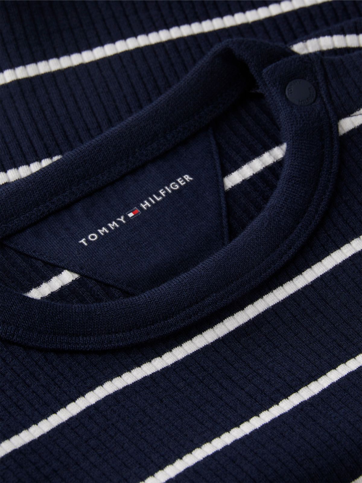 Flag Embroidery Ribbed Long Sleeve T-Shirt — Blue