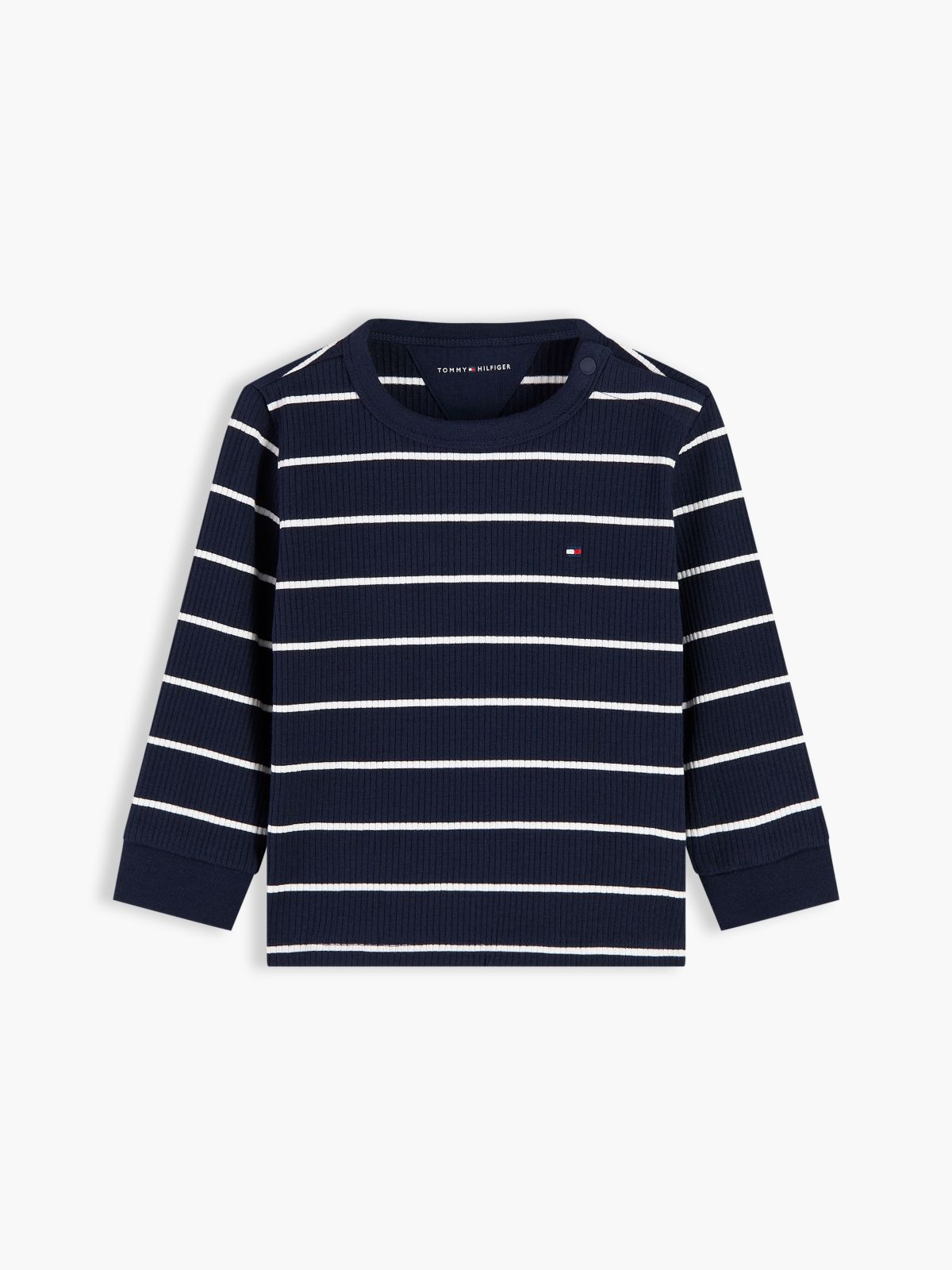 Flag Embroidery Ribbed Long Sleeve T-Shirt — Blue