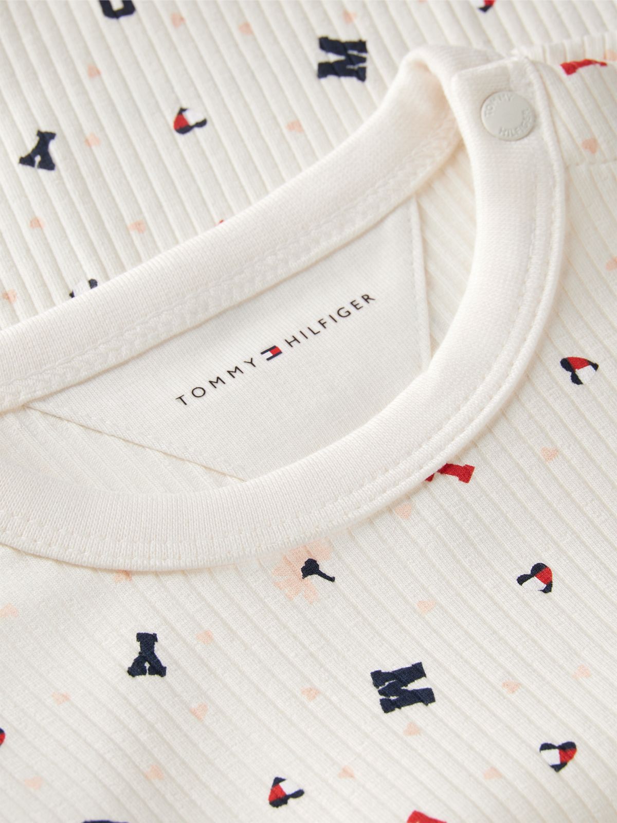 Flag Embroidery Ribbed Long Sleeve T-Shirt — White