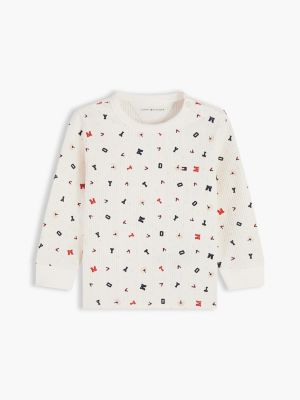 white flag embroidery ribbed long sleeve t-shirt for newborn tommy hilfiger