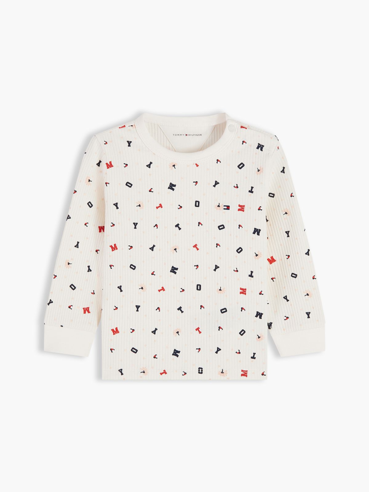 Flag Embroidery Ribbed Long Sleeve T-Shirt — White