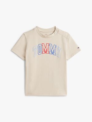 beige outline logo jersey t-shirt for newborn tommy hilfiger