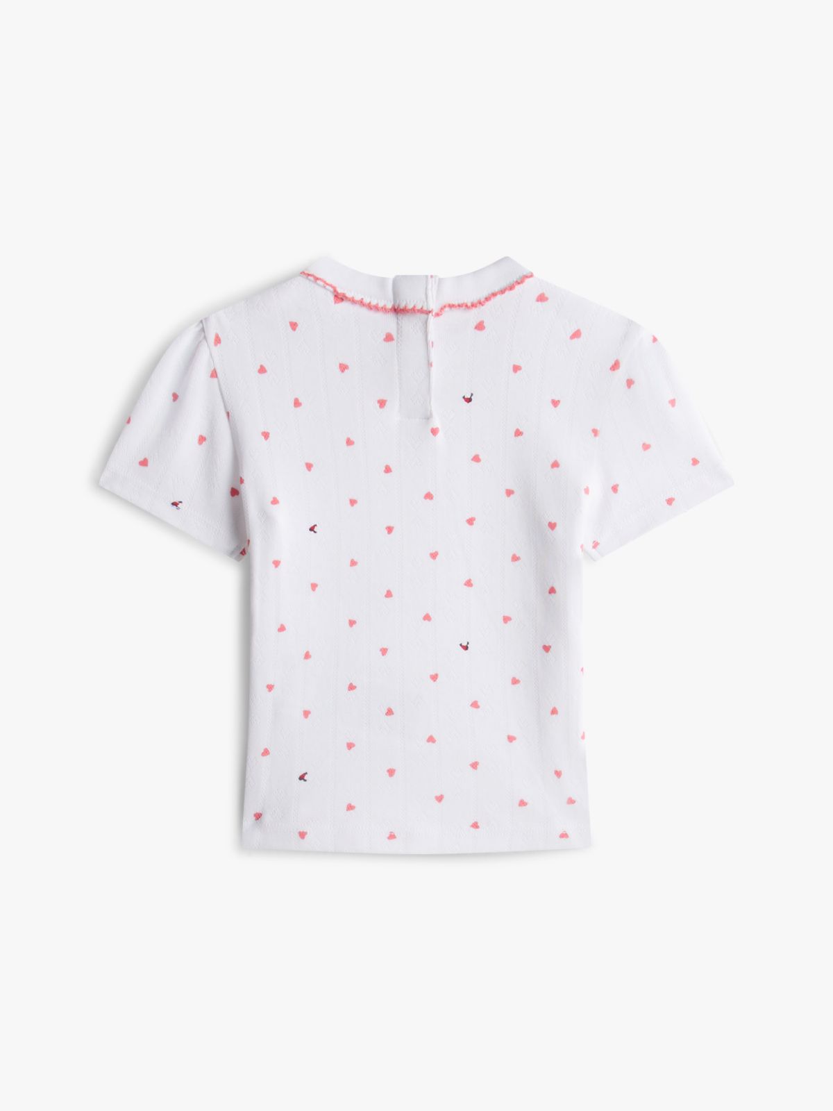 Heart Print Pointelle T-Shirt — White