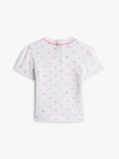 Heart Print Pointelle T-Shirt — White 2