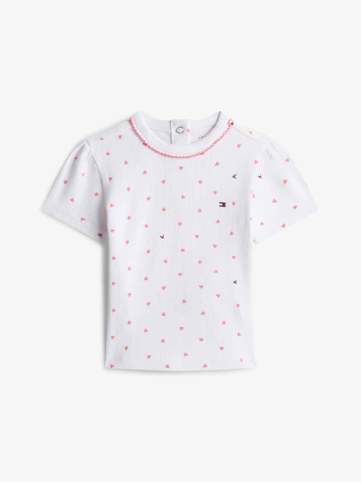 Heart Print Pointelle T-Shirt — White