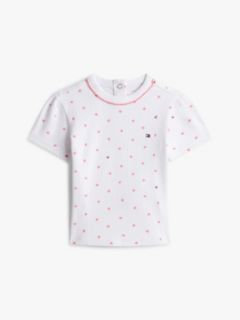 Heart Print Pointelle T-Shirt — White 1