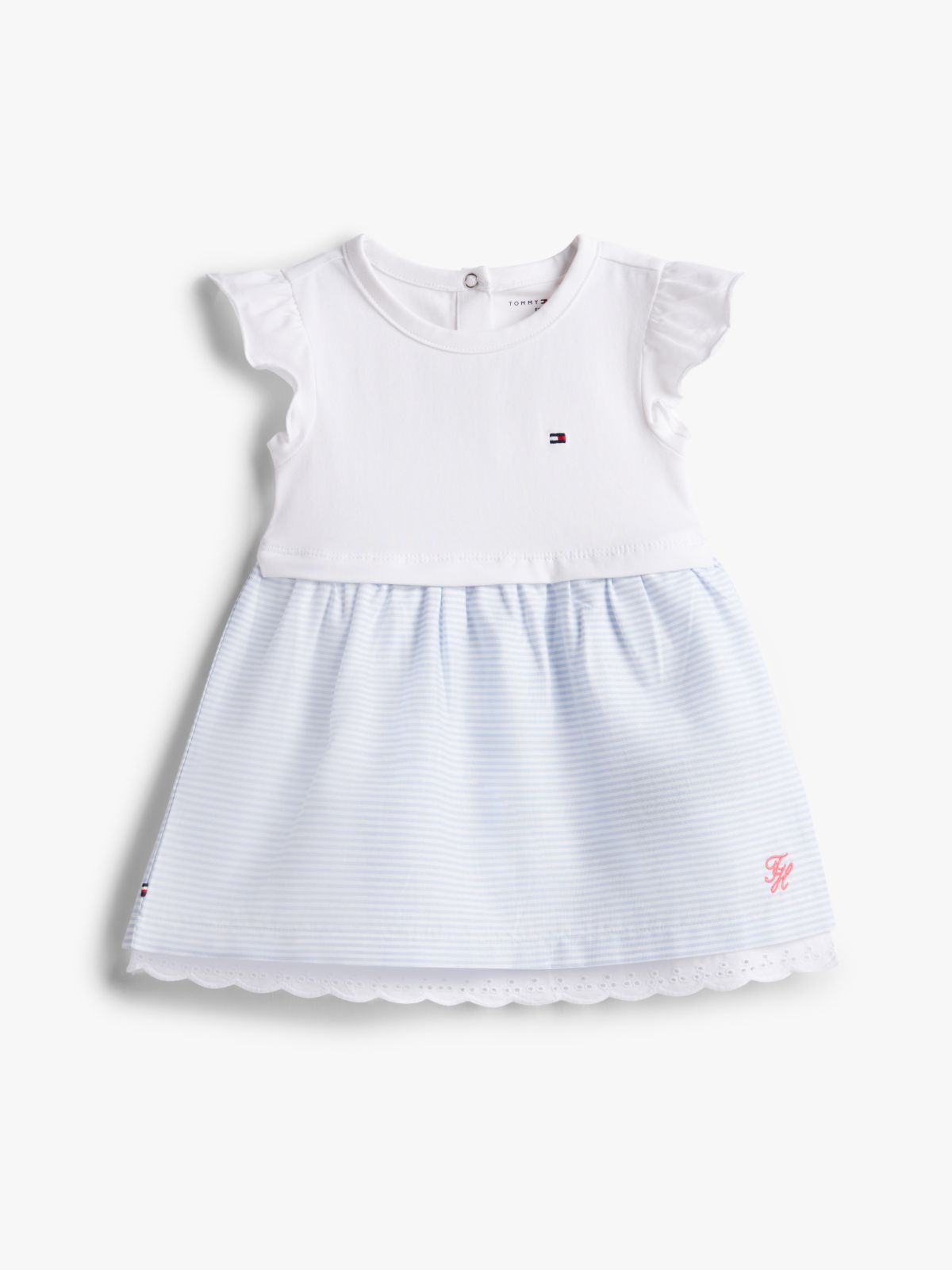 Ithaca Stripe Frill Short Sleeve Dress — Blue