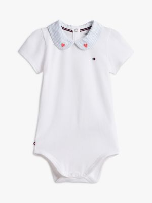 white heart embroidery ithaca stripe collar bodysuit for newborn tommy hilfiger