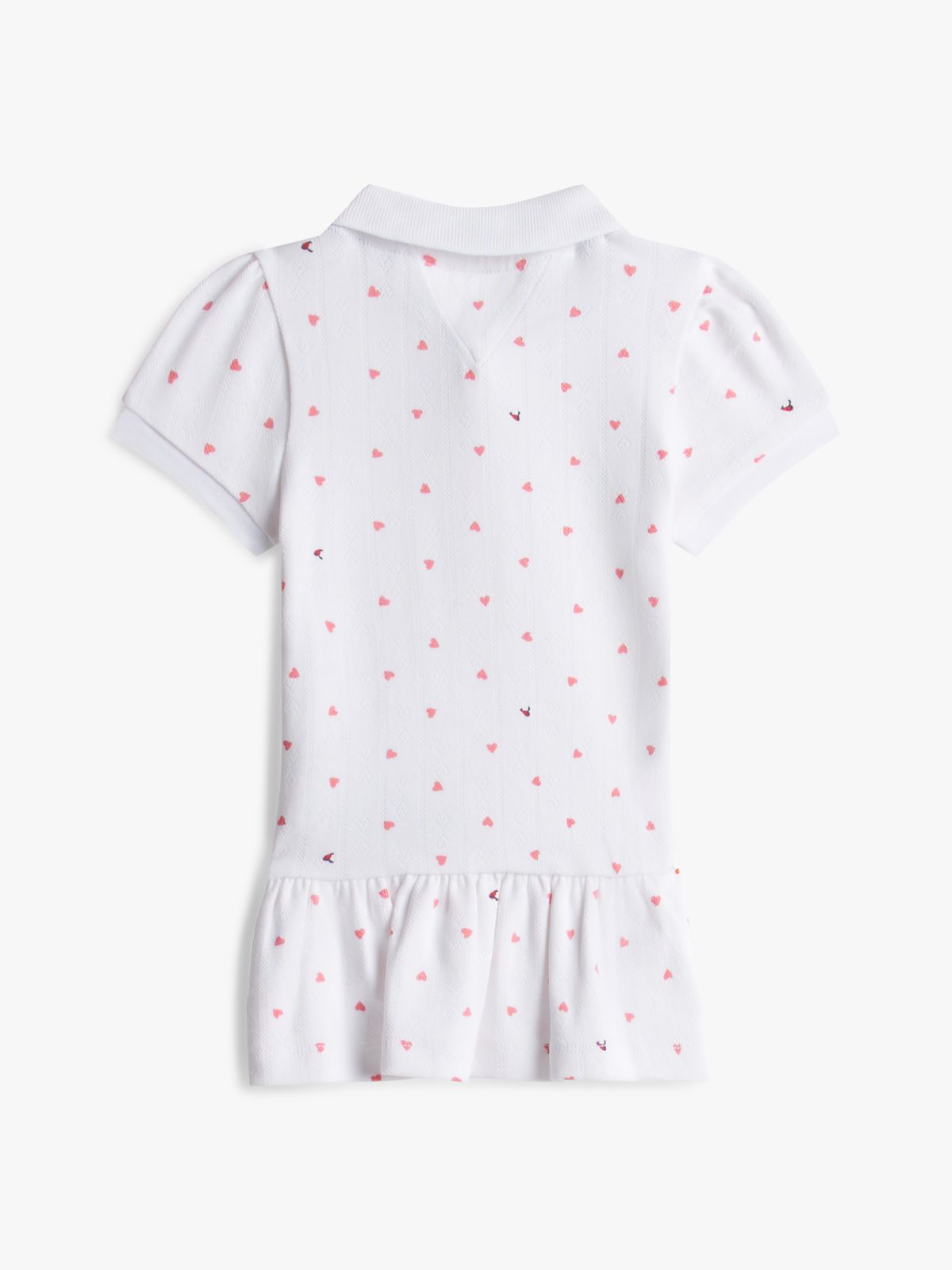 Heart Print Pointelle Polo Dress — White
