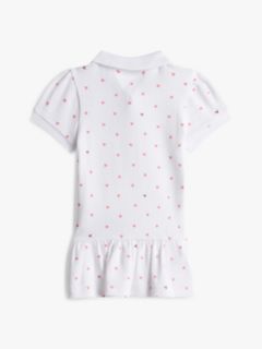 Heart Print Pointelle Polo Dress — White 2