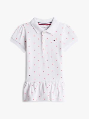 white heart print pointelle polo dress for newborn tommy hilfiger