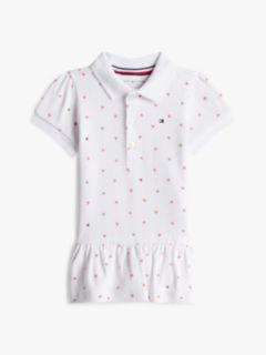 Heart Print Pointelle Polo Dress — White 1