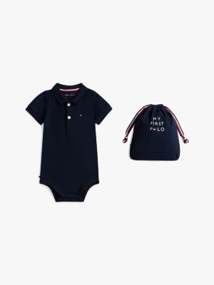 blue essential poloshirt-body mit geschenkbeutel für neugeborene - tommy hilfiger