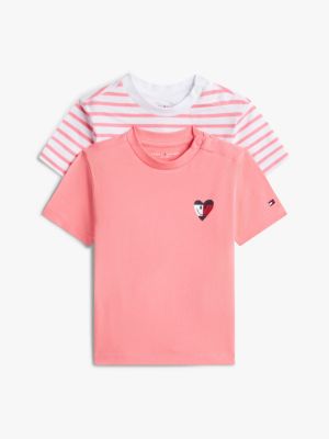 pink 2-pack back smiley logo jersey t-shirts for newborn tommy hilfiger