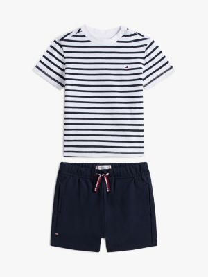 blue essential stripe t-shirt and shorts set for newborn tommy hilfiger