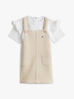 Essential Dungaree Dress And T-Shirt Set — Beige 1