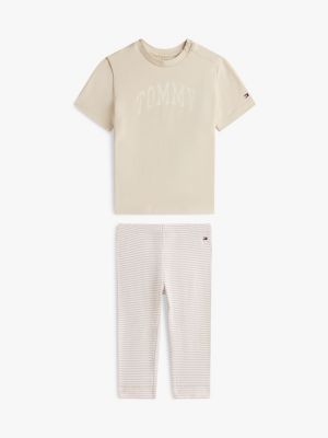 beige logo t-shirt and leggings set for newborn tommy hilfiger