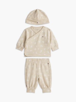 beige relaxed print joggers and top gift box for newborn tommy hilfiger