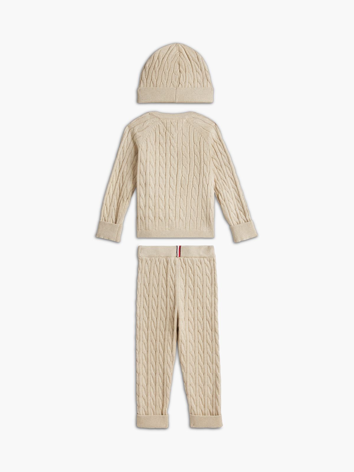 Cable Knit Cardigan, Trousers And Beanie Gift Set — Beige