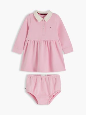 pink french terry polo jumper dress and bloomers set for newborn tommy hilfiger