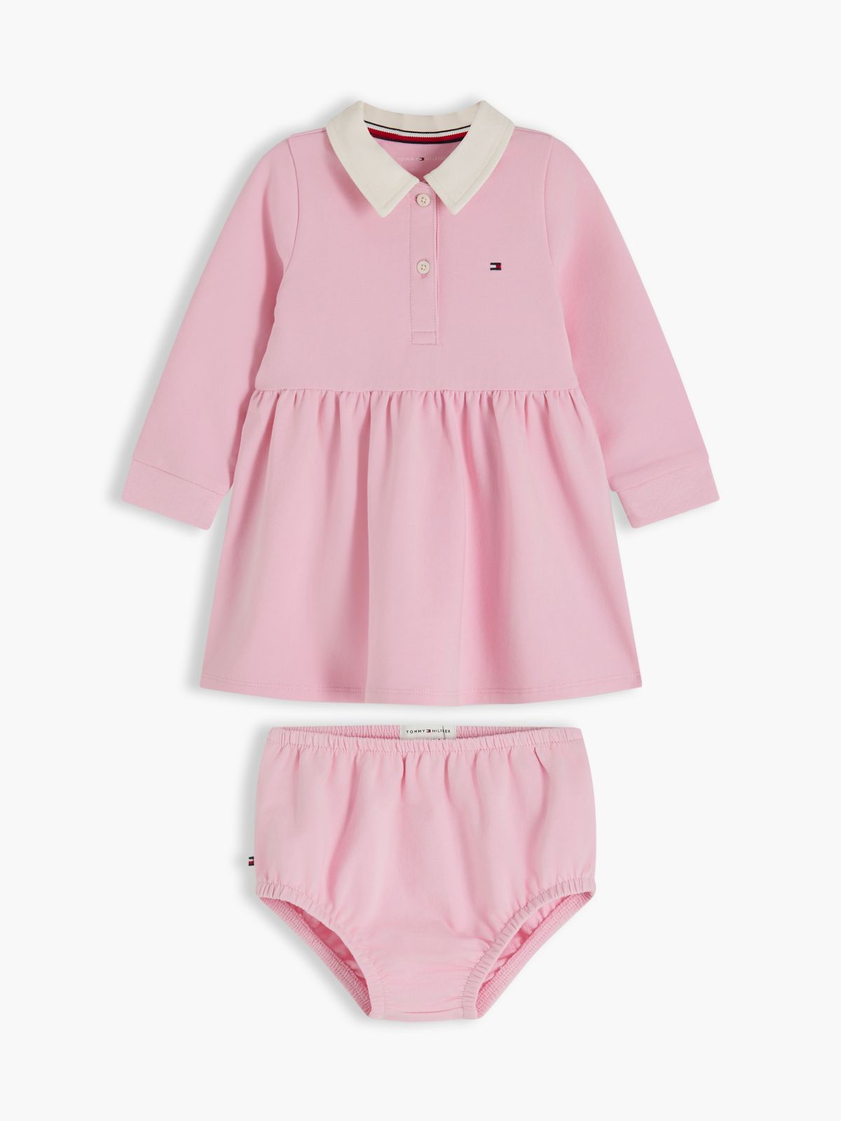 French Terry Polo Jumper Dress And Bloomers Set — Pink