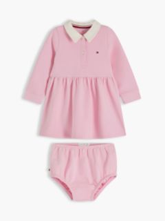 French Terry Polo Jumper Dress And Bloomers Set — Pink 1