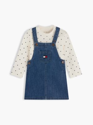 denim zestaw z sukienką ogrodniczką i longsleevem dla noworodki - tommy hilfiger