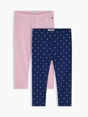 pink 2-pack flag embroidery relaxed leggings for newborn tommy hilfiger