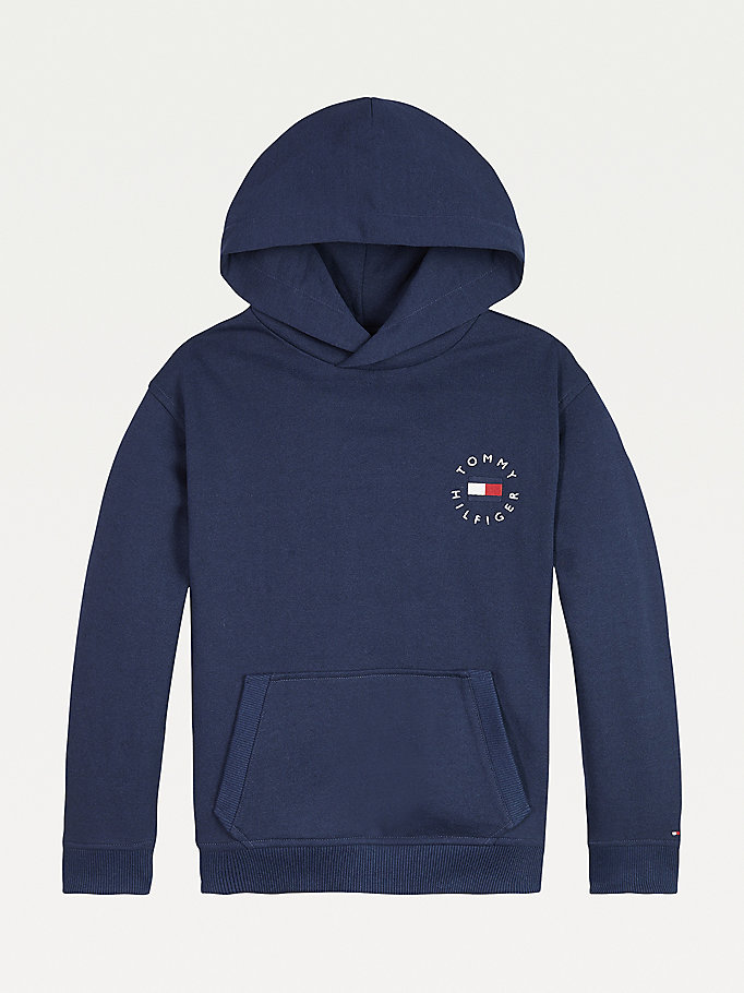 blue fleece logo hoody for kids unisex tommy hilfiger