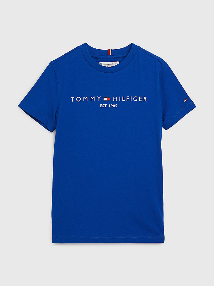 blue dual gender essential logo t-shirt for kids unisex tommy hilfiger