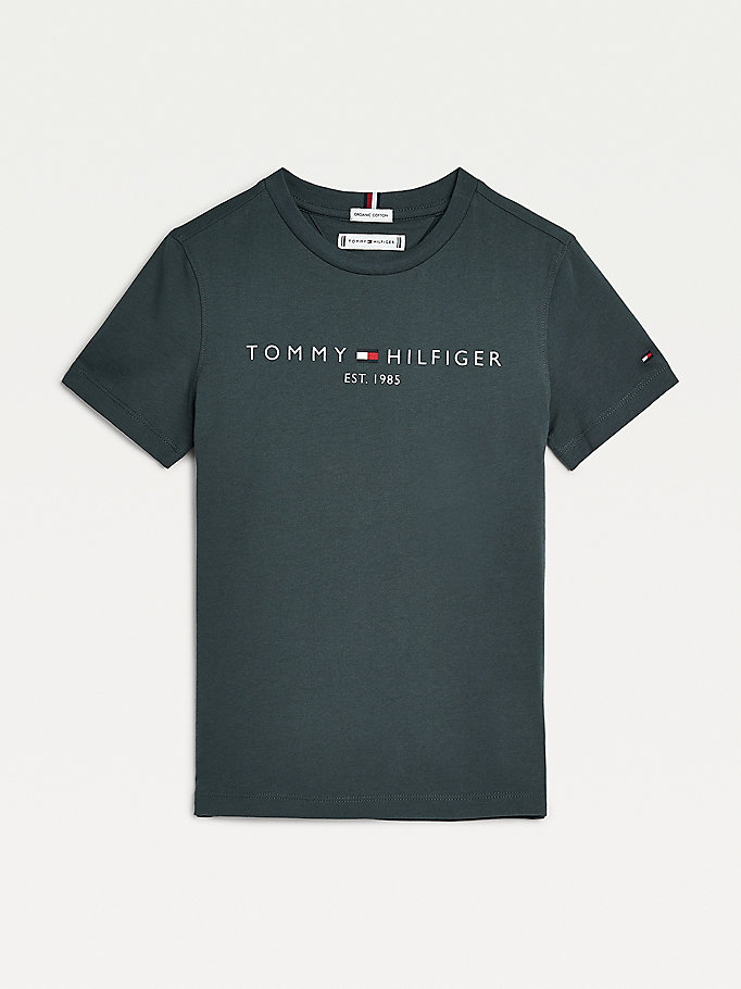 t-shirt essential en coton bio vert pour kids unisex tommy hilfiger