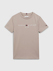 khaki dual gender essential logo t-shirt for kids unisex tommy hilfiger
