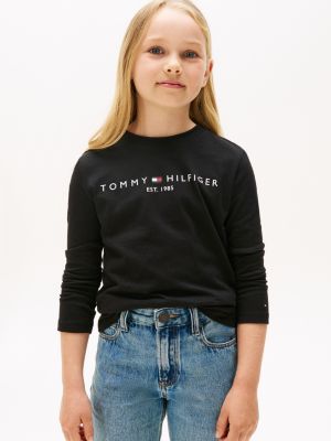 t-shirt à manches longues et logo imprimé noir pour enfant unisexe tommy hilfiger