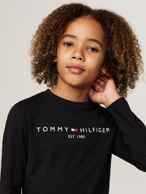 schwarz langarmshirt mit logo-print für unisex kinder - tommy hilfiger