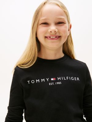 t-shirt à manches longues et logo imprimé noir pour enfant unisexe tommy hilfiger