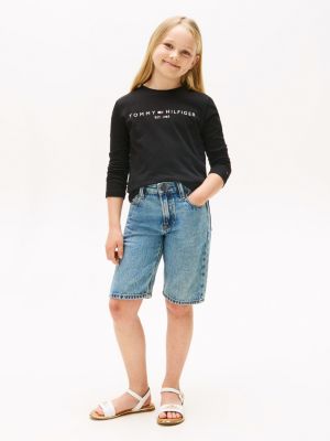 schwarz langarmshirt mit logo-print für unisex kinder - tommy hilfiger