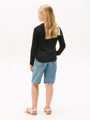 schwarz langarmshirt mit logo-print für unisex kinder - tommy hilfiger