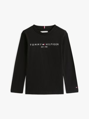 schwarz langarmshirt mit logo-print für unisex kinder - tommy hilfiger